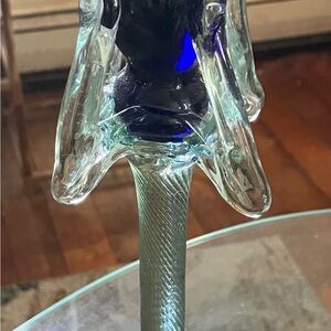 VTG Cobalt Blue & Clear Art Glass Candlestick Holder !Accepting Offers!